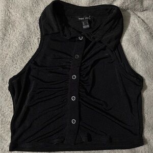 Wet Seal Black Button-Up Tank Top